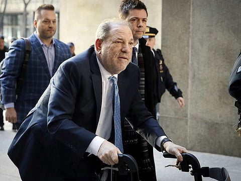 Harvey Weinstein arrives at a Manhattan courthouse as jury deliberations continue in his rape trial in New York, on February 24, 2020.
