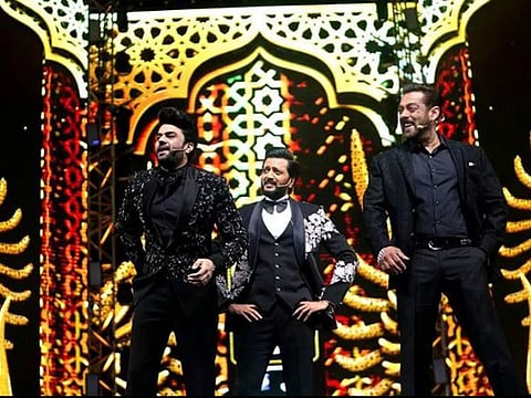 Salman Khan, right, hosting the IIFA Awards with Maniesh Paul and Riteish Deshmukh.