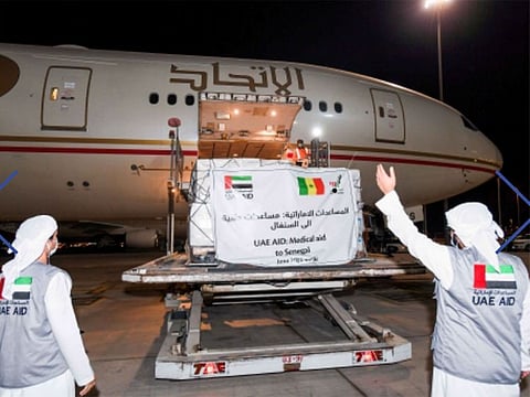 The Senegal-bound plane carrying medical supplies, in addition to beds and equipment, from the UAE.