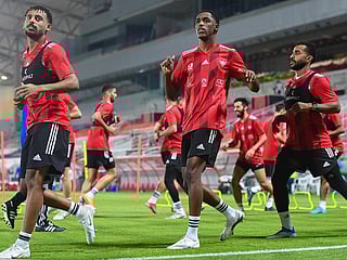 Members of the UAE football team during a training session.