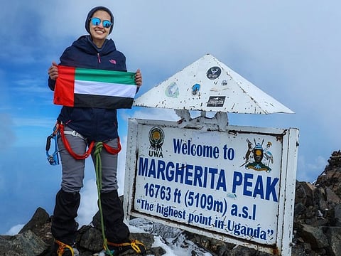 Emirati Fatima Sajwani after reaching Margherita Peak in Uganda. 