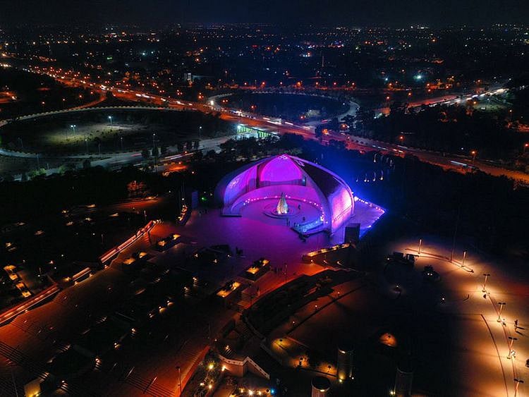 The National Monument in Islamabad lit up in purple to celebrate the 96th birthday of Queen Elizabeth. 