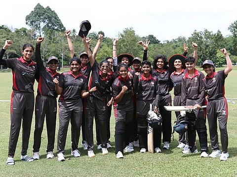 UAE girls make a pretty picture after winning the final league game against Thailand and qualifying for the U19 World Cup.