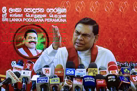 Former Sri Lanka's finance minister Basil Rajapaksa, the younger brother of Sri Lanka's President Gotabaya  Rajapaksa, speaks during a press conference to announce his resignation as member of parliament, in Colombo on June 9, 2022.
