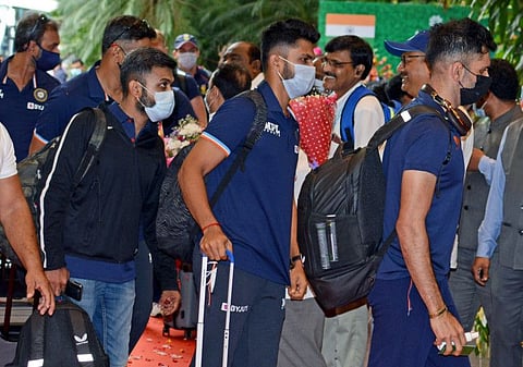Indian cricket team players being welcomed upon arrival for the second T20I match against South Africa, in Bhubaneswar.