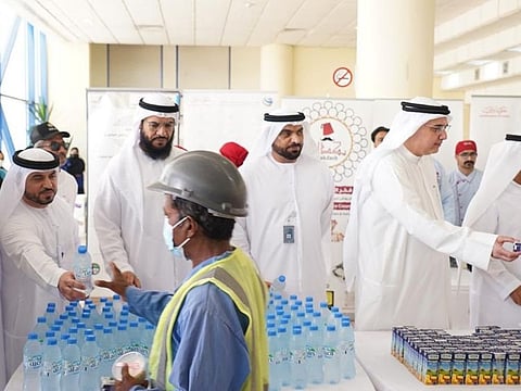 A total of 550 workers at Jebel Ali Port in Dubai received bottled water and fruit juice as part of the fourth edition of the ‘Suqia Thank you for your giving’ initiative in Dubai today.