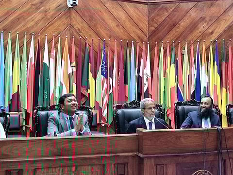 The coordinator general COMSTECH Prof. Dr Iqbal Choudhary and Ambassador of Yemen Mohammed Motahar Alashabi at the launch of fellowships for Yemeni students and professionals by COMSTECH in Islamabad on June 13, 2022. 