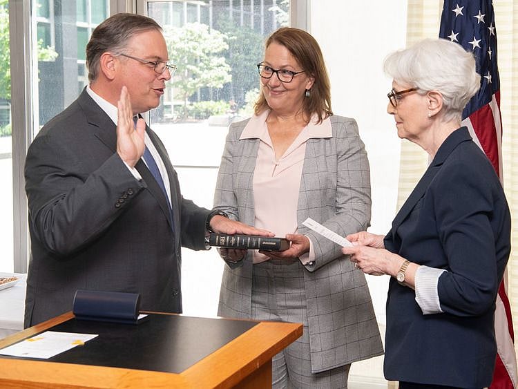 Donald Blome was sworn in by the US Deputy Secretary of State Wendy R Sherman last month. In a tweet, she described him as a ‘stellar choice’ to build upon 75 years of US-Pakistan relations.