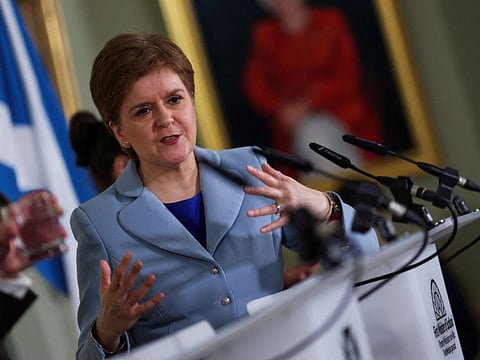 Scotland's First Minister Nicola Sturgeon speaks at a news conference on a proposed second referendum on Scottish independence at Bute House in Edinburgh, Scotland, on June 14, 2022. 