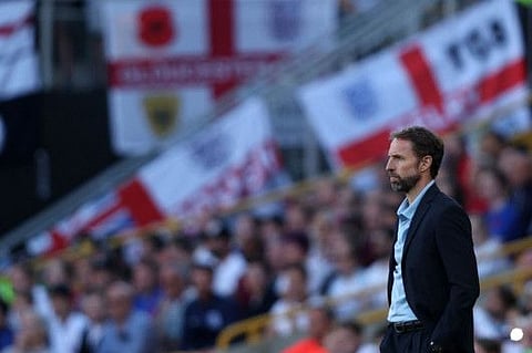 England manager Gareth Southgate looks on during the UEFA Nations League match against Hungary at Molineux Stadium in Wolverhampton, central England. Hungary won 4-0 and fans are calling for Southgate to step down as coach.