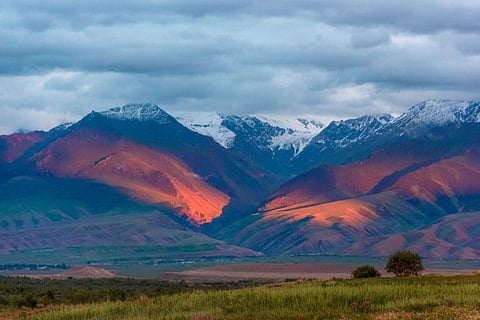 A view of the Tian Shan mountains in Kyrgyzstan, the region in Central Asia where researchers studying ancient plague genomes have traced the origins of the 14th century Black Death that killed tens of millions of people, in an undated photograph.