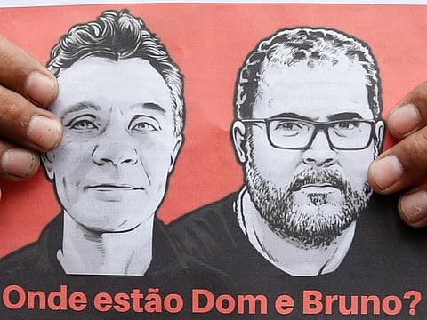 A demonstrator holds a banner reading “Where are Dom and Bruno?” during a protest following the disappearance of British journalist Dom Phillips and indigenous expert Bruno Araujo Pereira, who went missing while reporting in a remote and lawless part of the Amazon rainforest, near the border with Peru, in Manaus, Brazil, June 15, 2022.