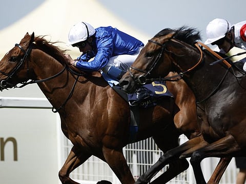 Secret State, ridden by William Buick, on way to winning the King George V Stakes during Day Three at Royal Ascot on Thursday.