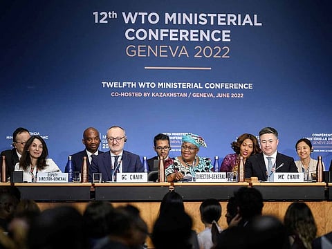 World Trade Organization Director-General Ngozi Okonjo-Iweala delivers her speech during the closing session of a World Trade Organization Ministerial Conference at the WTO headquarters in Geneva, Switzerland June 17, 2022. 