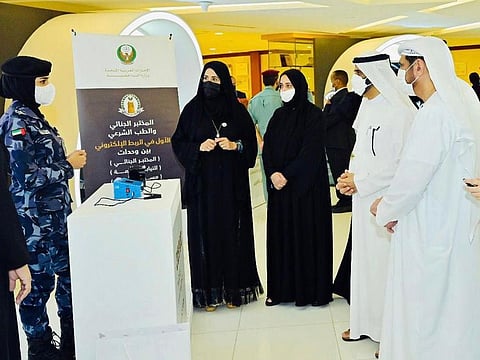 Colonel Dr Yousef Salem bin Yaqoub Al Zaabi praised the participation of First Sergeant Amna Al-Hajri from the Special Tasks Department of RAK Police in the innovation exhibition, organised by the Ministry of Interior, where the device designed by Al-Hajri was showcased.