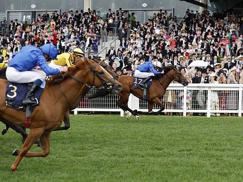 Naval Crown, ridden by James Doyle wins the 16:20 Platinum Jubilee Stakes as Creative Force, ridden by William Buick places second.