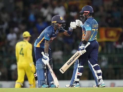 Sri Lanka's Pathum Nissanka (left) and Charith Asalanka during their third one-day international match against Australia in Colombo, Sri Lanka.