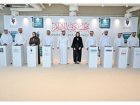 Sheikh Ahmed bin Mohammed (fifth from left) with senior officials of partner entities in the initiative