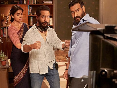 Shriya Saran and Ajay Devgn on the sets of 'Drishyam 2'