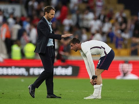 England manager Gareth Southgate and Mason Mount look dejected after the loss against Hungary in Uefa Nations League Group C clash at Molineux Stadium in Wolverhampton.