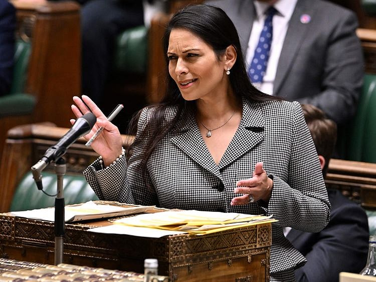 Britain's Home Secretary Priti Patel making a statement on the Government's Migration and Economic Development Partnership with Rwanda, in the House of Commons, in London, on June 15, 2022. Britain's government Wednesday refused to rule out abandoning a European human rights pact after a judge dramatically blocked its plan to fly asylum-seekers to Rwanda, sparking fury among Conservatives. 