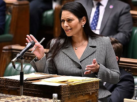 Britain's Home Secretary Priti Patel making a statement on the Government's Migration and Economic Development Partnership with Rwanda, in the House of Commons, in London, on June 15, 2022. Britain's government Wednesday refused to rule out abandoning a European human rights pact after a judge dramatically blocked its plan to fly asylum-seekers to Rwanda, sparking fury among Conservatives. 