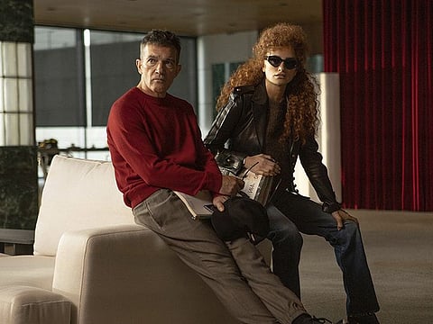 This image released by IFC Films shows Antonio Banderas, left, and Penelope Cruz in a scene from "Official Competition." (IFC Films via AP)