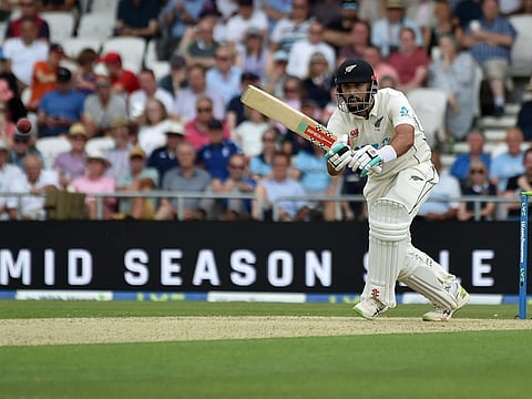 New Zealand's Daryl Mitchell plays an on-drive during his unbeaten 78 on the first day of the third Test against New Zealand at Headingley in Leeds on Thursday.