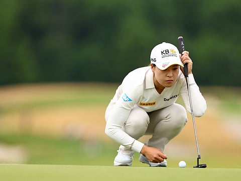 Chun In-gee of South Korea lines up her putt on the ninth green during the first round of the KPMG Women's PGA Championship at Congressional Country Club on Thursday.