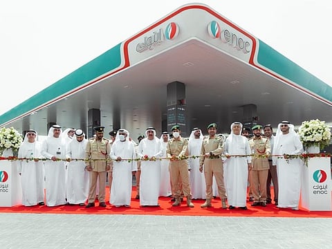 Officials of Dubai Police and ENOC at the inauguration of the service station.  