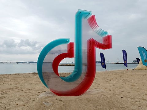 The TikTok logo is seen on the beach during the Cannes Lions International Festival of Creativity in Cannes, France, June 22, 2022.