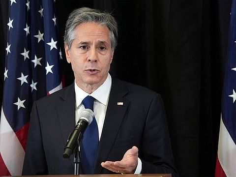 US Secretary of State Anthony Blinken addresses the media during a press conference in Berlin, Germany, Friday, June 24, 2022. 