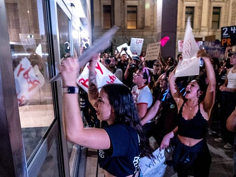 Abortion rights activists protest outside the Arizona state Senate following the US Supreme Court's decision to overturn Roe v. Wade, in Phoenix, Arizona, US June 24, 2022. 