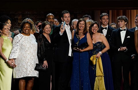 The cast and crew of "General Hospital" accept the award for outstanding daytime drama series at the 49th annual Daytime Emmy Awards on Friday, June 24, 2022, in Pasadena, Calif.