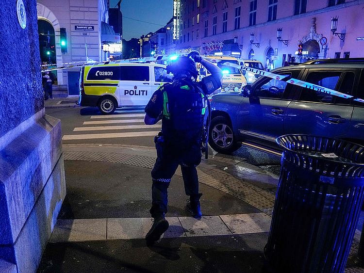 Police secure the area after a shooting in Oslo on June 25, 2022.  