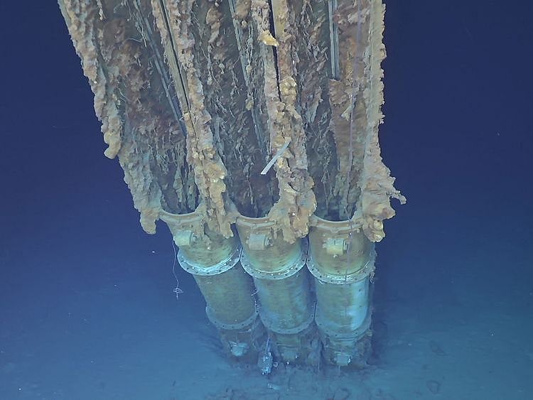 Torpedo tubes of the wreck of navy destroyer USS Samuel B. Roberts, known colloquially as "Sammy B", after it was discovered off the Philippines.  