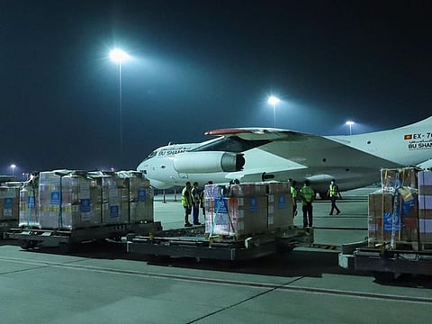 A cargo flight departed from Dubai to Kabul on Tuesday carrying 24.5 tonnes of essential medicines, medical items, and cholera kits supplied by the WHO.