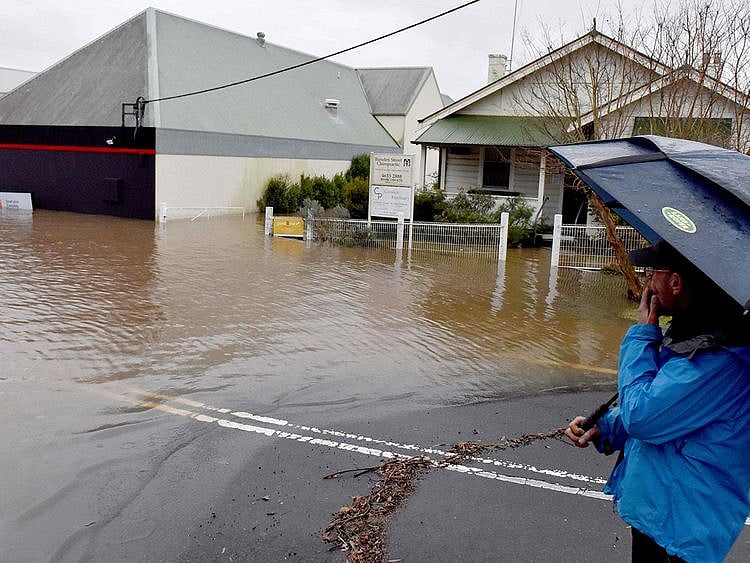 A flooded residential area due to torrential rain in the Camden suburb of Sydney on July 3, 2022.  