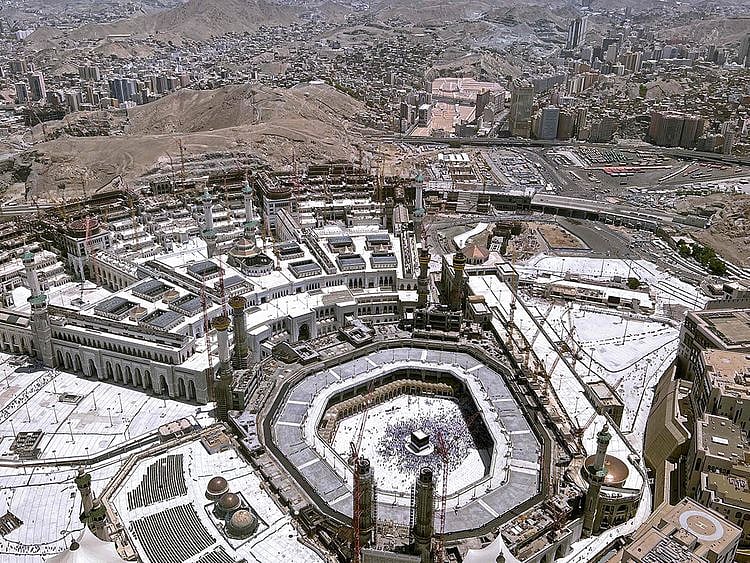 A picture taken on July 4, 2022 shows a view of the Kaaba (centre) at the Grand Mosque, in Mecca, as Saudi Arabia hosts some one million people, including 850,000 from abroad, for the Hajj pilgrimage, a key pillar of Islam that all able-bodied Muslims are required to perform at least once in a lifetime.  