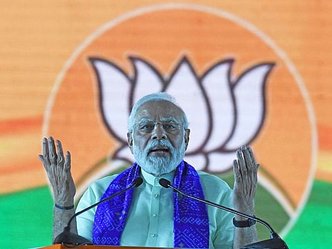 India’s Prime Minister Narendra Modi addresses a public meeting at the Parade Grounds in Secunderabad in Telangana on July 3, 2022. Much of Modi’s short speech emphasised BJP’s plans and promises for the state. 