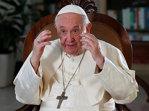 Pope Francis speaks during an exclusive interview with Reuters, at the Vatican, July 2, 2022. 