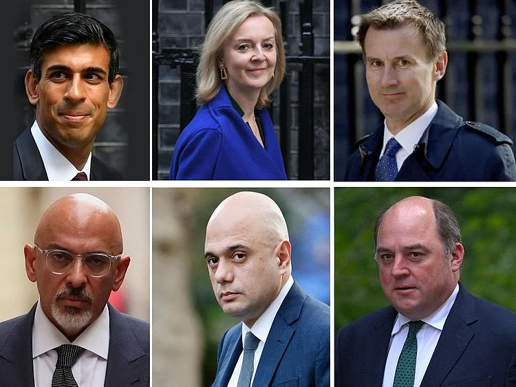 Rishi Sunak, Liz Truss, Jeremy Hunt, Ben Wallace, Sajid Javid and Nadhim Zahawi.