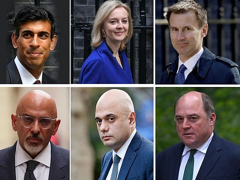 Clockwise from top left:  Rishi Sunak, Liz Truss, Jeremy Hunt, Ben Wallace, Sajid Javid and Nadhim Zahawi. 