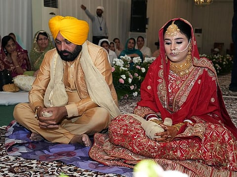 Punjab Chief Minister Bhagwant Mann ties the knot with Dr Gurpreet Kaur in a close-knit ceremony, at his residence, in Chandigarh on Thursday, July 7, 2022.