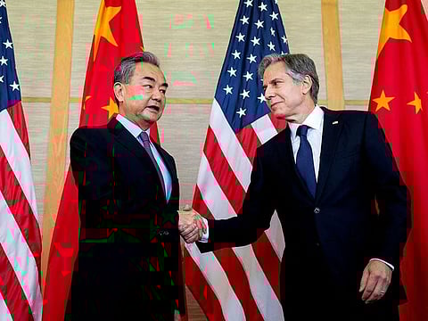 US Secretary of State Antony Blinken meets Chinese Foreign Minister Wang Yi during a meeting in Nusa Dua, Bali, Indonesia July 9, 2022. 
