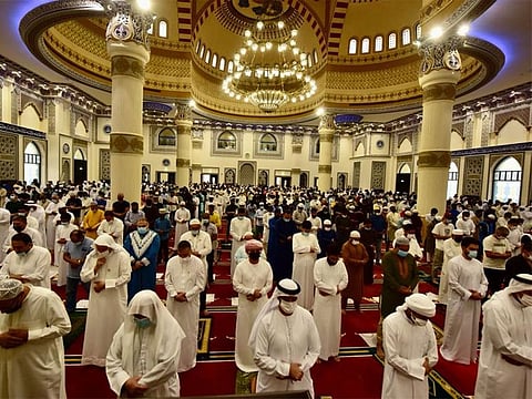 UAE residents at the Blue Mosque in Dubai on Saturday morning.