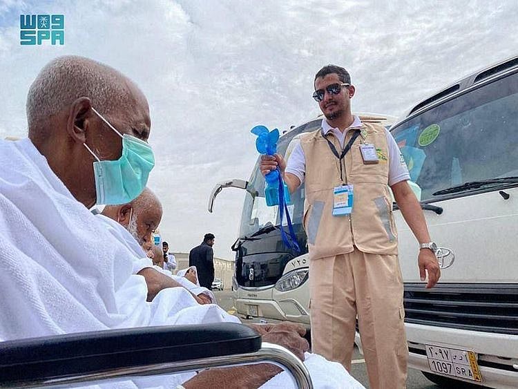 Pilgrims, who were brought from hospitals to perform the Haj rituals.