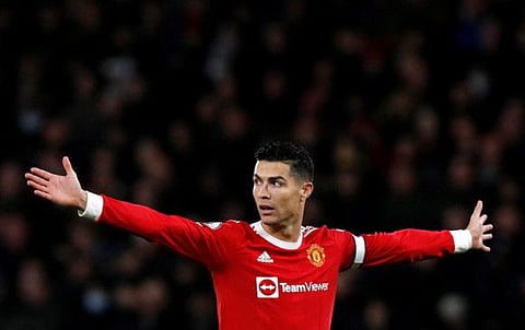 Manchester United's Cristiano Ronaldo reacts during a match in the Premier League. Though the talismanic striker reportedly wanted to leave the Old Trafford club, manager  Erik ten Hag says that the Portuguese is not up for sale.
