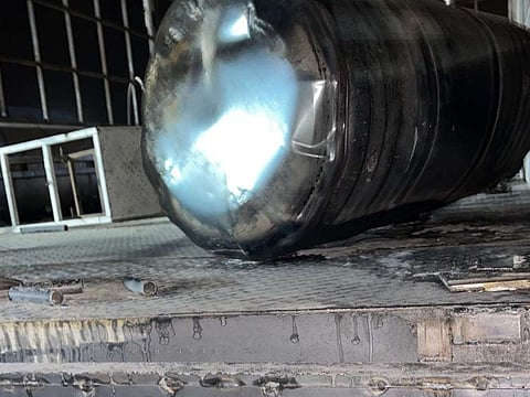 The barrel that exploded in Al Sajja in Sharjah, leading to the death of a worker.