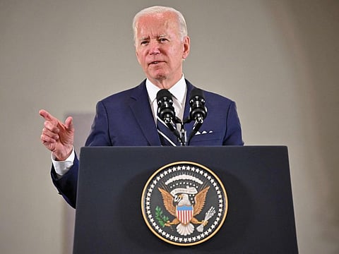 US President Joe Biden speaks during a visit to the Augusta Victoria Hospital in Jerusalem on July 15, 2022. 